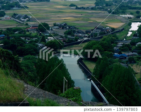從寺內水壩眺望朝倉的鄉村風景和居民點。 從寺內水壩眺望朝倉的鄉村風景和居民點。 139797803