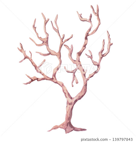 Coral branch. This isolated watercolor illustration is perfect for branding, themed parties, interior design, and advertising of home goods, jewelry, and souvenirs. Coral branch. This isolated watercolor illustration is perfect for branding, themed parties, interior design, and advertising of home goods, jewelry, and souvenirs. 139797843
