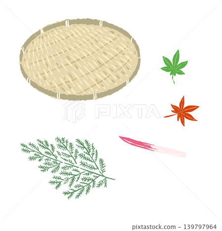 一套柏木和楓葉裝飾品,配上一個圓形竹籃(成品擺盤圖) 一套柏木和楓葉裝飾品,配上一個圓形竹籃(成品擺盤圖) 139797964