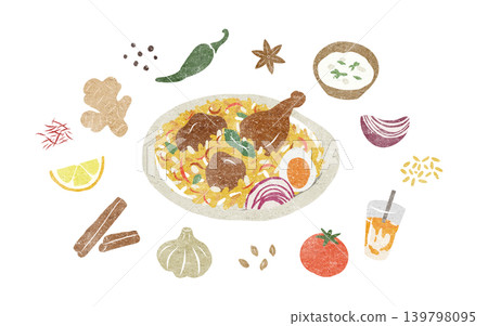 雞肉比爾亞尼飯和香料 139798095