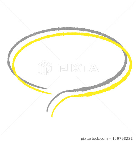 Speech bubble only, yellow line art, gray shadow, hand-drawn style, transparent background, oval shape (bottom left), transparent background illustration 139798221