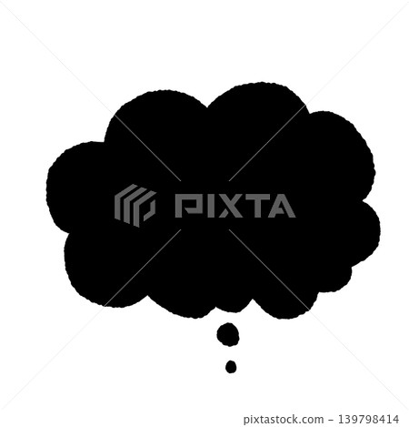 Speech bubble, solid black, silhouette, hand-drawn style, transparent background, "Thinking" (front view, bottom view) illustration. 139798414