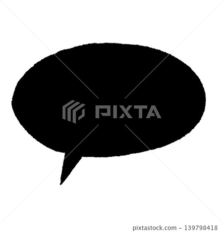 Speech bubble only, solid black, silhouette, hand-drawn style, transparent background, oval shape (bottom left), illustration. 139798418