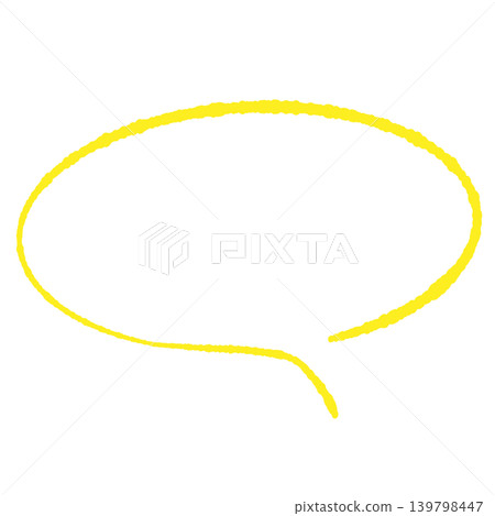 Speech bubble only, yellow line art, hand-drawn style, transparent oval background (bottom right), transparent background illustration. Speech bubble only, yellow line art, hand-drawn style, transparent oval background (bottom right), transparent background illustration. 139798447