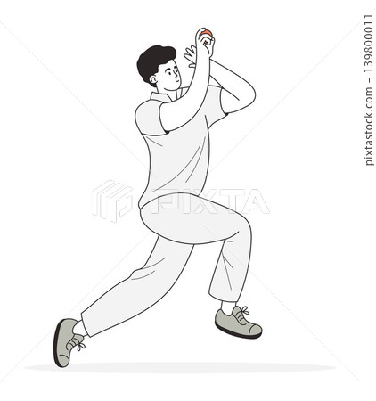 Professional Cricket Bowler Throwing Red Ball. Athlete In Uniform Pitching Ball. Dynamic Sports Action. Isolated Vector Illustration. Professional Cricket Bowler Throwing Red Ball. Athlete In Uniform Pitching Ball. Dynamic Sports Action. Isolated Vector Illustration. 139800011