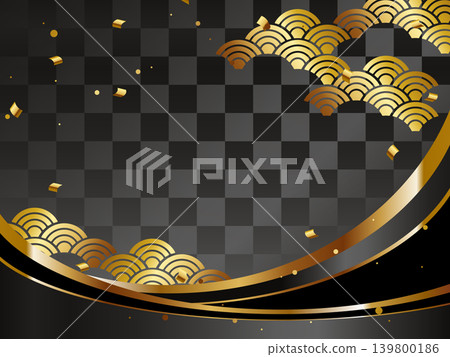 Luxurious Japanese wave background, horizontal orientation, black and gold. Luxurious Japanese wave background, horizontal orientation, black and gold. 139800186