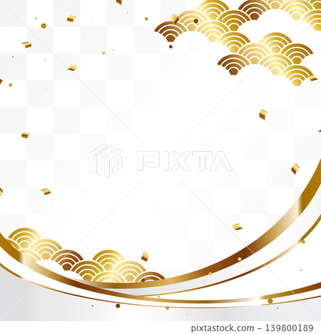Luxurious wave-patterned Japanese-style background, square, white & gold Luxurious wave-patterned Japanese-style background, square, white & gold 139800189