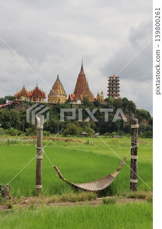 Traditional Temple and Rice Field Landscape 139800261