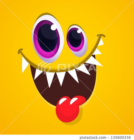 Cute Cartoon Monster Face SHowing Tongue Illustration. Funny Character Design Isolated. Great for Halloween party decoration or package design Cute Cartoon Monster Face SHowing Tongue Illustration. Funny Character Design Isolated. Great for Halloween party decoration or package design 139800336