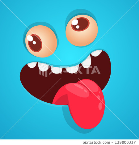 Cute Cartoon Monster Face SHowing Tongue Illustration. Funny Character Design Isolated. Great for Halloween party decoration or package design Cute Cartoon Monster Face SHowing Tongue Illustration. Funny Character Design Isolated. Great for Halloween party decoration or package design 139800337
