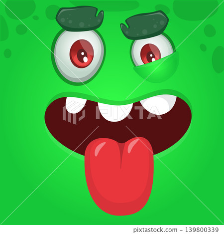 Cute Cartoon Monster Face SHowing Tongue Illustration. Funny Character Design Isolated. Great for Halloween party decoration or package design 139800339
