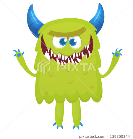 Cartoon scary monster with funny face expression waving hands . Vector illustration isolated on white. Halloween design 139800344