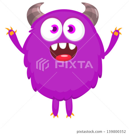 Cartoon scary monster with funny face expression waving hands . Vector illustration isolated on white. Halloween design Cartoon scary monster with funny face expression waving hands . Vector illustration isolated on white. Halloween design 139800352