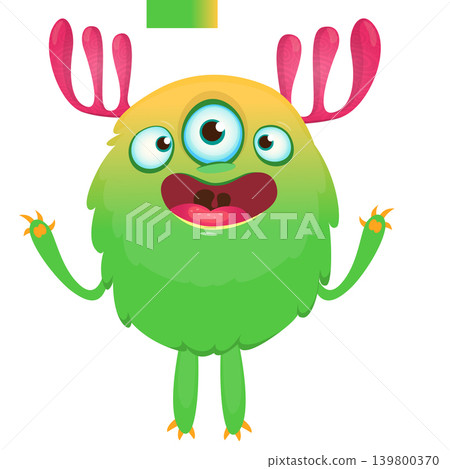 Cartoon scary monster with funny face expression waving hands . Vector illustration isolated on white. Halloween design Cartoon scary monster with funny face expression waving hands . Vector illustration isolated on white. Halloween design 139800370