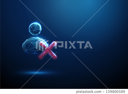 3D blue avatar icon and cross icon. User rejection, account ban, access denied, profile deletion, error, cancellation, blocked identity, restriction, refusal concept 3D blue avatar icon and cross icon. User rejection, account ban, access denied, profile deletion, error, cancellation, blocked identity, restriction, refusal concept 139800389
