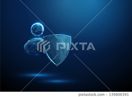 3D blue avatar icon and shield. User protection, personal data privacy, account safety, identity verification, defense, profile guard, digital trust, assurance concept 3D blue avatar icon and shield. User protection, personal data privacy, account safety, identity verification, defense, profile guard, digital trust, assurance concept 139800391