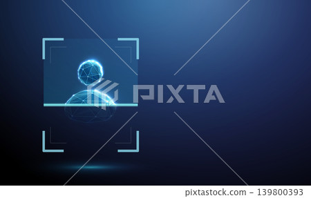 Blue avatar icon inside digital scanning frame. User identity verification, biometric profile recognition, AI assistant authentication, digital account validation concept Blue avatar icon inside digital scanning frame. User identity verification, biometric profile recognition, AI assistant authentication, digital account validation concept 139800393