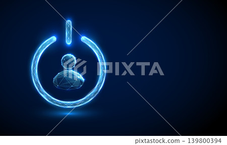 3D blue avatar icon in a power button. AI assistant activation, virtual agent startup, user account access, chatbot launch, intelligent system initialization concept 3D blue avatar icon in a power button. AI assistant activation, virtual agent startup, user account access, chatbot launch, intelligent system initialization concept 139800394