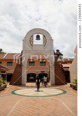 Plaza with Clock Tower and Stained Glass Arch Plaza with Clock Tower and Stained Glass Arch 139800445