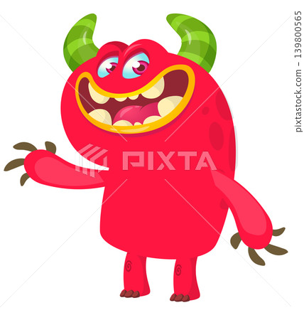 Cartoon scary monster with funny face expression waving hands . Vector illustration isolated on white. Halloween design Cartoon scary monster with funny face expression waving hands . Vector illustration isolated on white. Halloween design 139800565