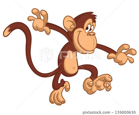 Cartoon funny brown monkey chimpanzee jumping or dancing. Vector illustration isolated on white Cartoon funny brown monkey chimpanzee jumping or dancing. Vector illustration isolated on white 139800630