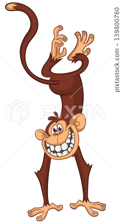 Cartoon funny monkey chimpanzee standing upside down. Vector illustration isolated on white Cartoon funny monkey chimpanzee standing upside down. Vector illustration isolated on white 139800760