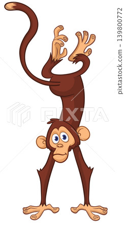 Cartoon funny monkey chimpanzee standing upside down. Vector illustration isolated on white Cartoon funny monkey chimpanzee standing upside down. Vector illustration isolated on white 139800772
