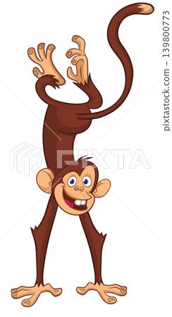 Cartoon funny monkey chimpanzee standing upside down. Vector illustration isolated on white Cartoon funny monkey chimpanzee standing upside down. Vector illustration isolated on white 139800773