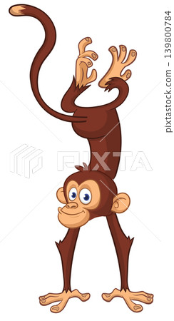 Cartoon funny monkey chimpanzee standing upside down. Vector illustration isolated on white Cartoon funny monkey chimpanzee standing upside down. Vector illustration isolated on white 139800784