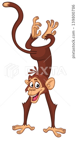 Cartoon funny monkey chimpanzee standing upside down. Vector illustration isolated on white Cartoon funny monkey chimpanzee standing upside down. Vector illustration isolated on white 139800786