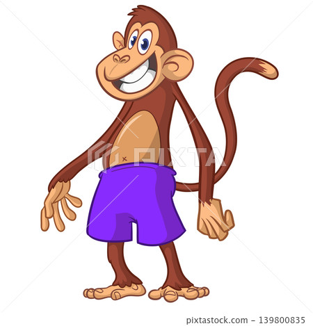 Cartoon funny monkey chimpanzee wearing shorts. Vector illustration isolated on white Cartoon funny monkey chimpanzee wearing shorts. Vector illustration isolated on white 139800835