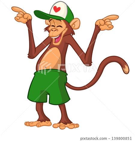 Cartoon funny monkey chimpanzee wearing shorts. Vector illustration isolated on white Cartoon funny monkey chimpanzee wearing shorts. Vector illustration isolated on white 139800851