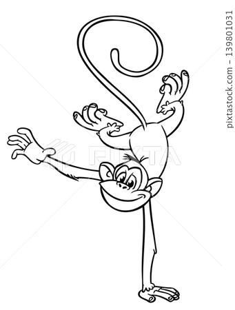 Cartoon funny monkey. Vector illustration of happy monkey chimpanzee 139801031
