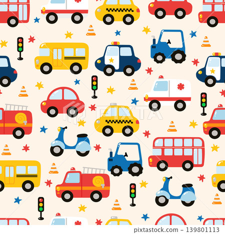 Cute cars road transportation seamless pattern Cute cars road transportation seamless pattern 139801113