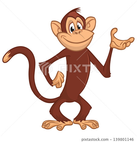 Cartoon funny brown monkey chimpanzee standing. Vector illustration isolated on white Cartoon funny brown monkey chimpanzee standing. Vector illustration isolated on white 139801146