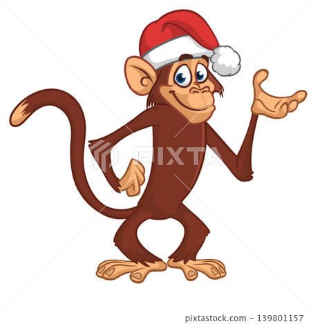 Cartoon funny brown monkey chimpanzee standing. Vector illustration isolated on white Cartoon funny brown monkey chimpanzee standing. Vector illustration isolated on white 139801157
