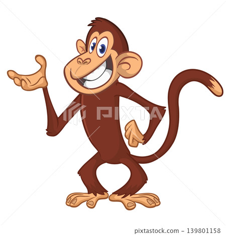 Cartoon funny brown monkey chimpanzee standing. Vector illustration isolated on white Cartoon funny brown monkey chimpanzee standing. Vector illustration isolated on white 139801158