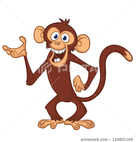 Cartoon funny brown monkey chimpanzee standing. Vector illustration isolated on white Cartoon funny brown monkey chimpanzee standing. Vector illustration isolated on white 139801169