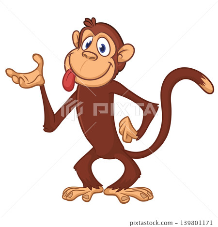 Cartoon funny brown monkey chimpanzee standing. Vector illustration isolated on white Cartoon funny brown monkey chimpanzee standing. Vector illustration isolated on white 139801171