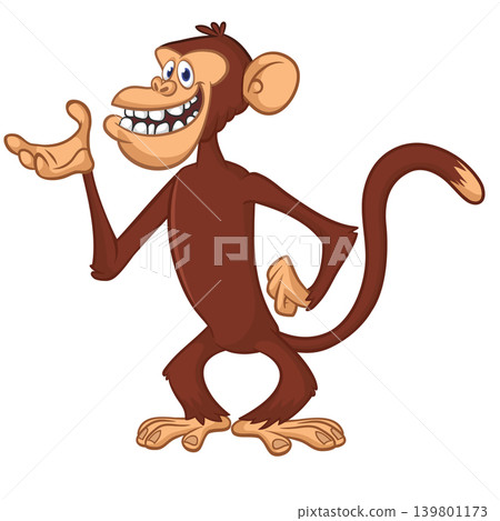 Cartoon funny brown monkey chimpanzee standing. Vector illustration isolated on white Cartoon funny brown monkey chimpanzee standing. Vector illustration isolated on white 139801173