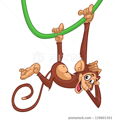 Cartoon funny monkey chimpanzee. Vector illustration isolated on white 139801301