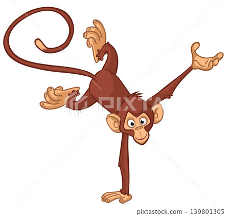 Cartoon funny monkey chimpanzee. Vector illustration isolated on white Cartoon funny monkey chimpanzee. Vector illustration isolated on white 139801305