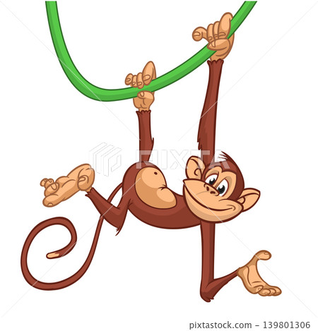 Cartoon funny monkey chimpanzee. Vector illustration isolated on white Cartoon funny monkey chimpanzee. Vector illustration isolated on white 139801306