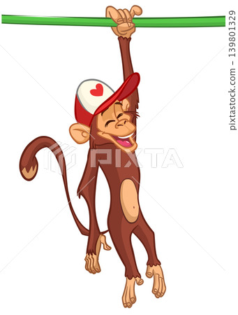 Cartoon funny monkey chimpanzee. Vector illustration isolated on white Cartoon funny monkey chimpanzee. Vector illustration isolated on white 139801329