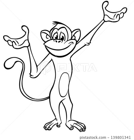 Cartoon funny monkey chimpanzee outlined. Vector illustration Cartoon funny monkey chimpanzee outlined. Vector illustration 139801341