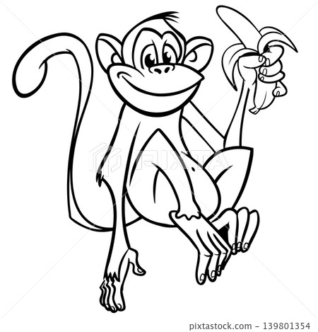 Cartoon funny monkey chimpanzee outlined. Vector illustration Cartoon funny monkey chimpanzee outlined. Vector illustration 139801354