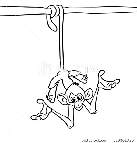 Cartoon funny monkey chimpanzee outlined. Vector illustration Cartoon funny monkey chimpanzee outlined. Vector illustration 139801359