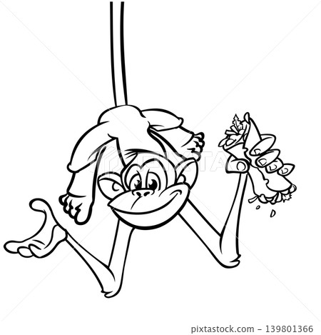 Cartoon funny monkey chimpanzee outlined. Vector illustration Cartoon funny monkey chimpanzee outlined. Vector illustration 139801366