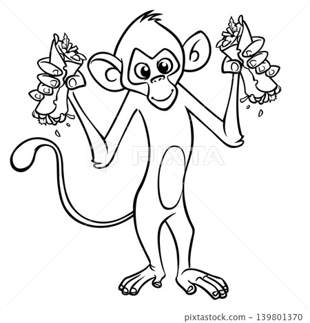 Cartoon funny monkey chimpanzee outlined. Vector illustration Cartoon funny monkey chimpanzee outlined. Vector illustration 139801370