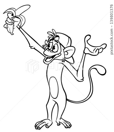 Cartoon funny monkey chimpanzee outlined. Vector illustration Cartoon funny monkey chimpanzee outlined. Vector illustration 139801376